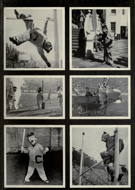 Archival scan: A six-photo archival spread of Oski performing and posing. Photo credit: Photographer/artist uncredited in supplied scan.