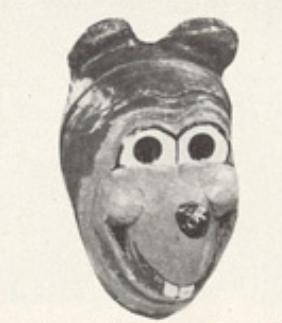 Archival scan: A cutout portrait of an early Oski head. Photo credit: Photographer/artist uncredited in supplied scan.